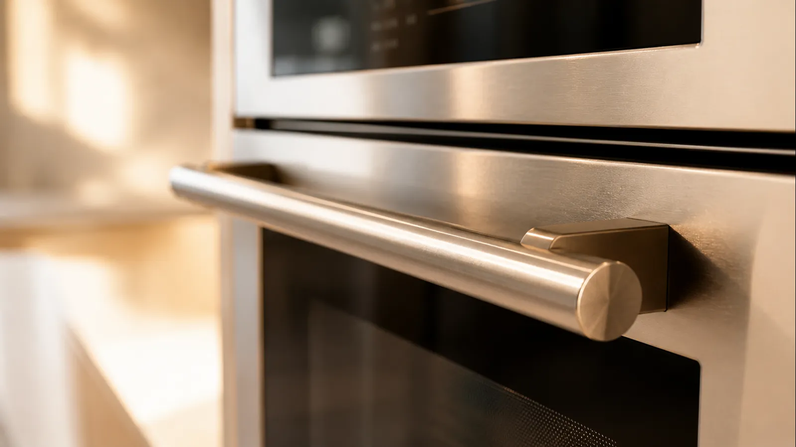 Spotless stainless oven door and handle, descaled, degreased, inspection-ready